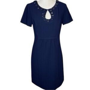 TRINA TURK Women’s Ida Jewel Embellished Navy Dress Size 8 Short Sleeve